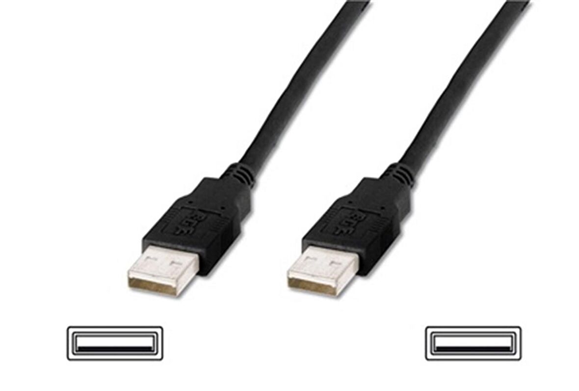 USB 2.0 Bağlantı Kablosu, USB A Erkek - USB A Erkek, 5 metre, AWG 28, USB 2.0 uyumlu, UL, siyah renk