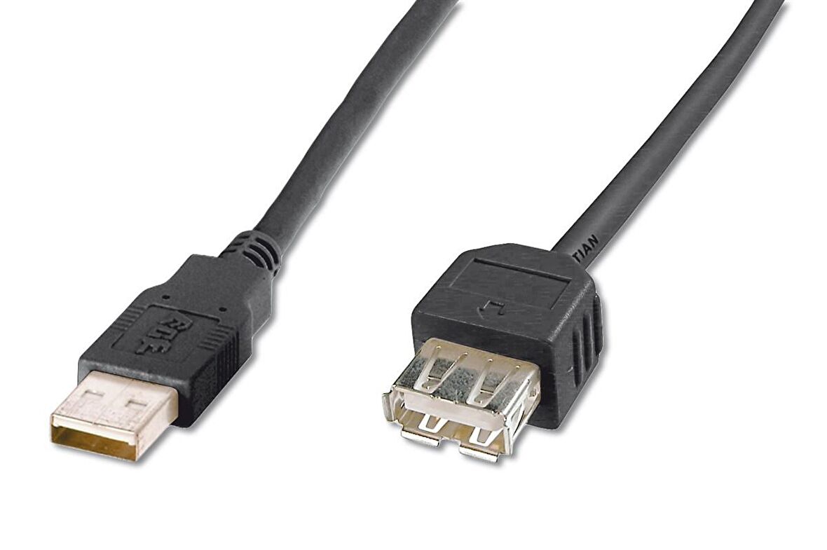 USB 2.0 Uzatma Kablosu, USB A Erkek - USB A Dişi, 1.80 metre, AWG 28, siyah renk