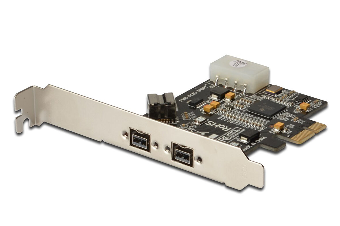 Digitus 3 Port&#039;lu (2 Harici, 1 Dahili Port) PCI Express Firewire 800 Kart, IEEE 1394b, TI XIO2213B chip takımı