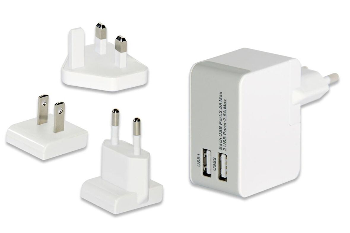 ednet Evrensel (EU/UK/US) Seyahat Şarj Seti , 2 x USB Port