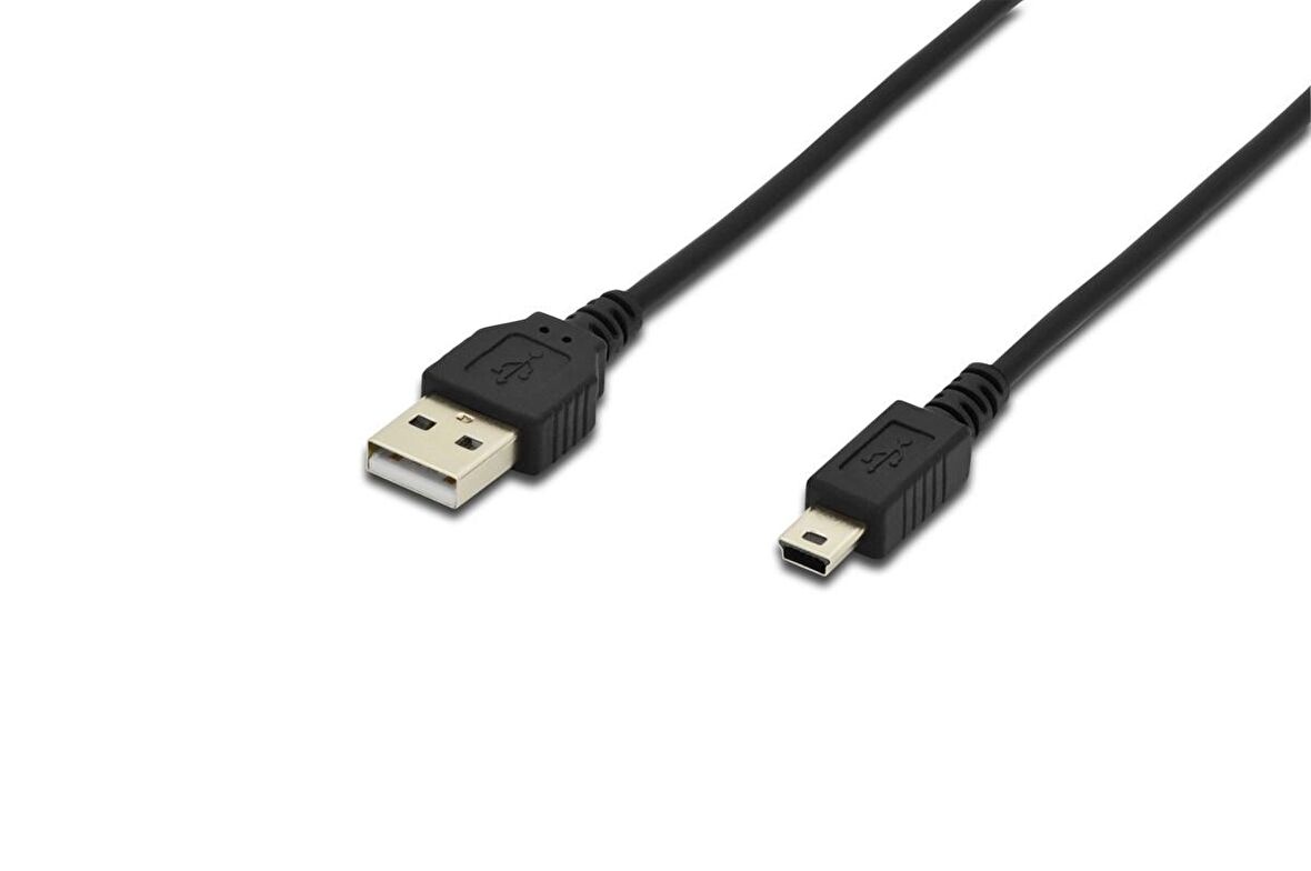 USB 2.0 Bağlantı Kablosu, USB A Erkek - USB mini B (5 pin) Erkek, 1.8 metre, USB 2.0 uyumlu, UL, siyah renk