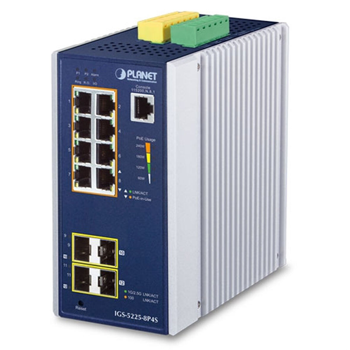 Endüstriyel Tip Yönetilebilir Gigabit PoE Switch (Industrial Managed Gigabit PoE Switch)
Basic L3
8 x 10/100/1000T 802.3at PoE+ Injector (Port-1 ile Port-8 arası) (Port başına 36 watt) (PoE Güç Bütçesi maks. 240 watt)
2 x 100