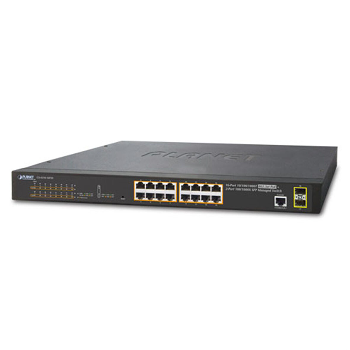 Yönetilebilir Gigabit Switch (Managed Gigabit Switch)
16-Port 10/100/1000T 802.3at/af PoE+ Injector (Port başına 30.8 watt) (PoE Güç Bütçesi maks. 220 watt)
2-Port 100/1000BASE-X mini-GBIC/SFP yuva
1 x Konsol port