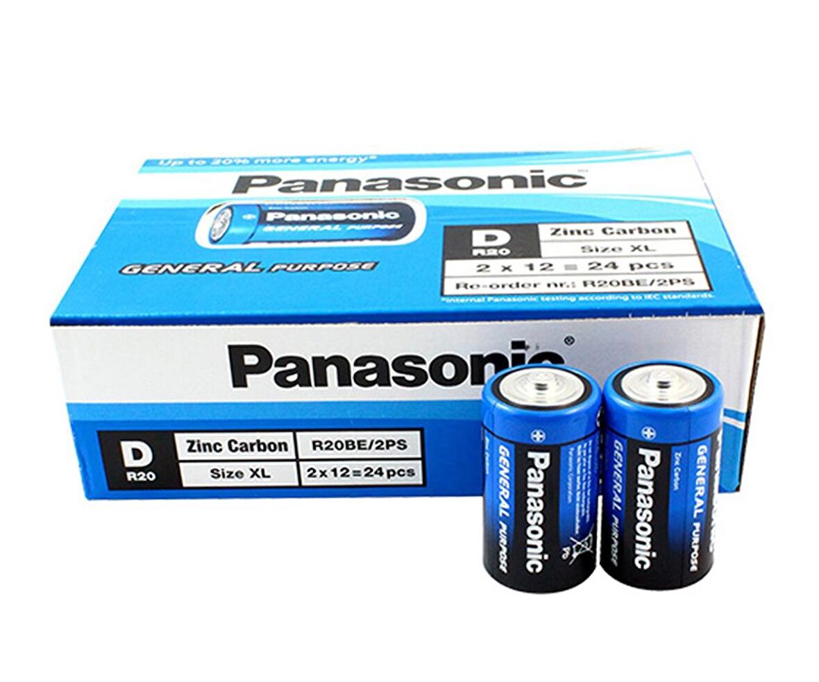 PANASONIC R20BE/2PS MANGANEZ BÜYÜK D BOY 24LÜ PİL (PAKET FİYATI)