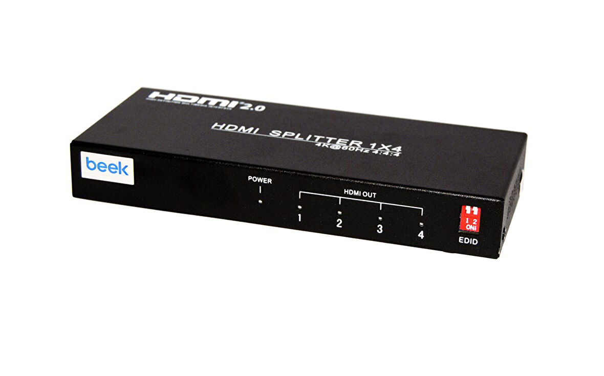 Beek 4 Port 4K HDMI Video Çoklayıcı, 3810 x 2160 (4K) ve 1920 x 1080 (Full HD) piksel çözünürlük, HDMI 2.0, HDCP 2.3, metal şasi, siyah renk
Beek 4K HDMI Spliter 4 Ports, UHD 4K@60Hz (4:4:4) HDR 1.8Gbps, HDMI 2.0, HDCP 2.3