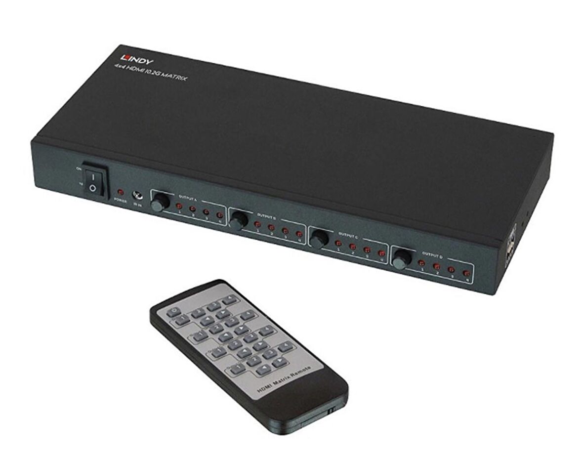 4 x 4 HDMI 4K UHD Matrix Switch, uzaktan kumanda ünitesi dahil
4x4 HDMI 4K30 Matrix