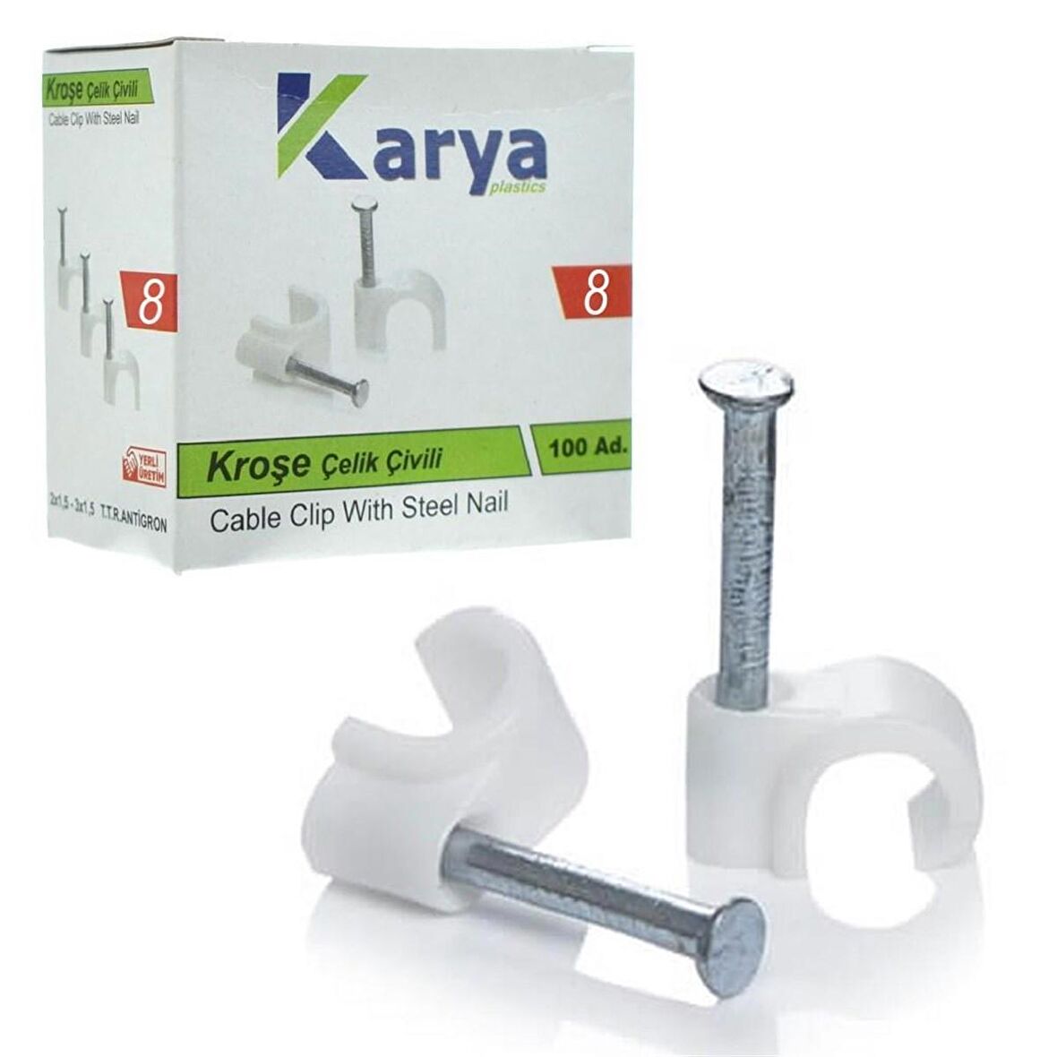 KARYA 8 NUMARA ÇELİK ÇİVİLİ 25 MM KROŞE (100LÜ POŞET)(4X16 ANTİGRON KABLOLAR İÇİN)