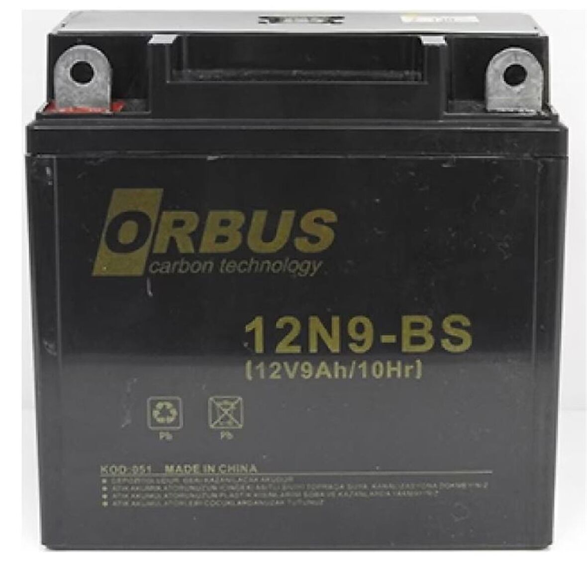 ORBUS 12N9-BS 12 V 9 AH ASİT İÇİNDE KARBON MOTOSİKLET AKÜSÜ  (135MMX130MMX75MM)