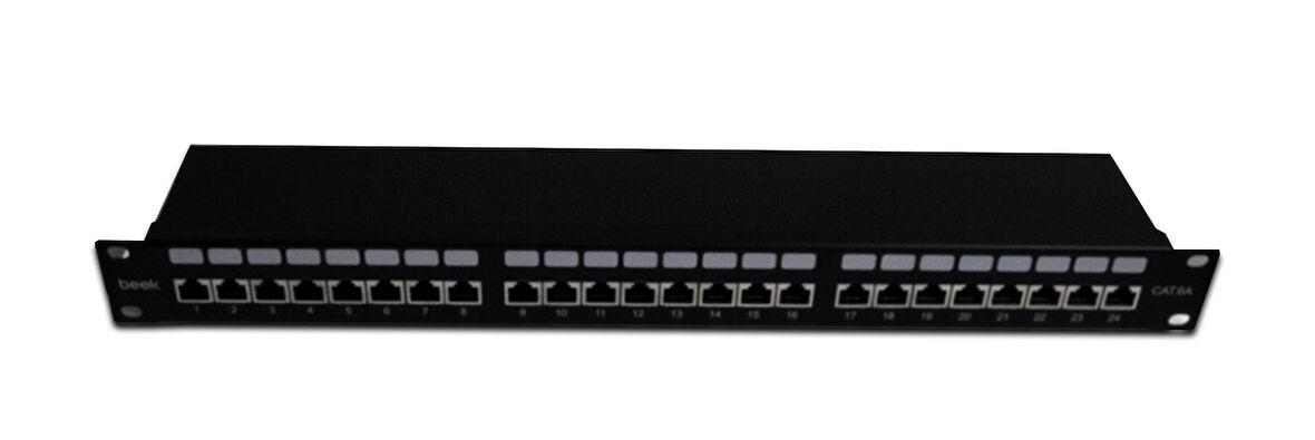 Beek 19&quot; 1U 24 port CAT6A STP Patch Panel, LSA/IDC 90 derece punch ISO11801 Class Ea
Beek 19&quot; 1U CAT6A STP Patch Panel, LSA/IDC 24-port 90 degree punch ISO11801 Class Ea