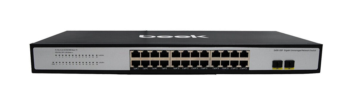 Beek Yönetilemeyen Gigabit Switch
24 x 10/100/1000Mbps port
2 x 1000Base-X SFP yuva
Fansız
Beek 24 Ports Gigabit Ethernet Switch with 2G SFP