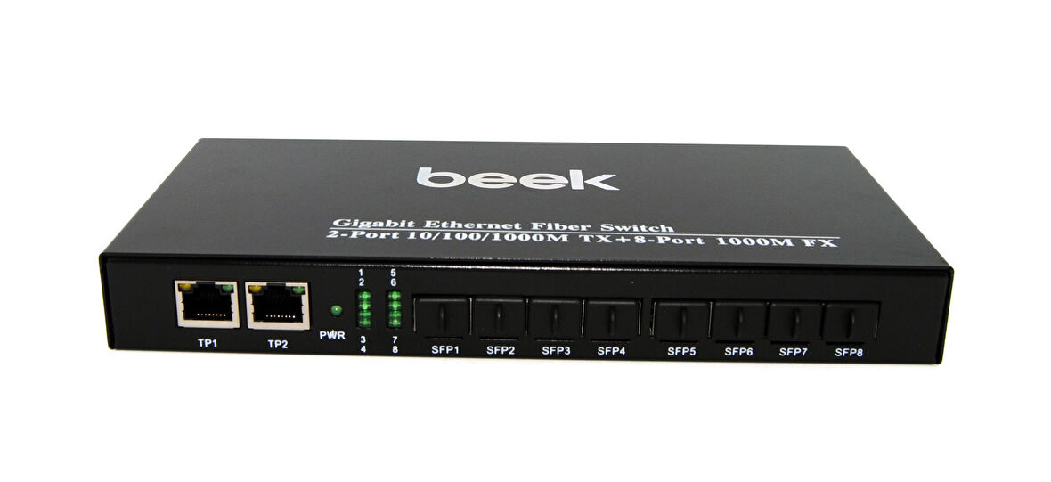 Beek Yönetilemeyen Gigabit Fiber Switch
8 x 1000Base-X SFP yuva
2 x 10/100/1000Mbps port
Fansız
Beek 8 port 1000M SFP Fiber Ethernet Switch with 2G Port