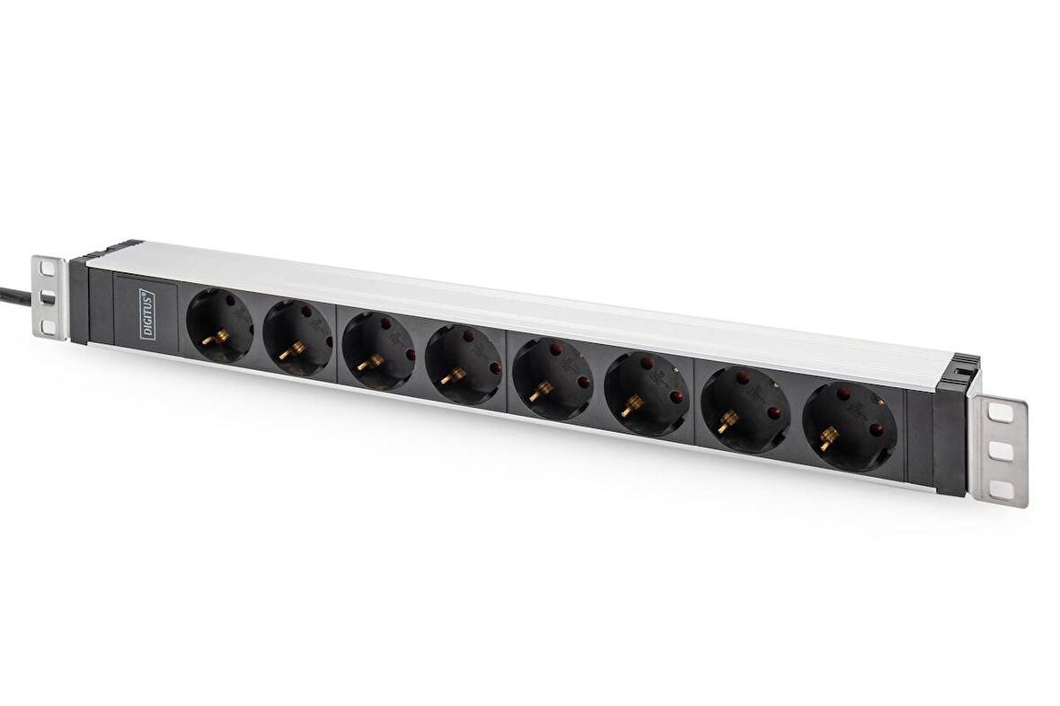 Digitus 1U Aluminyum PDU, 19&quot; Rack Kabine Monte Edilebilir, 8 x priz çıkışlı, 2 metre güç kablolu, C320 priz yuvası, voltaj değeri 250 VAC 50 / 60 Hz, akım 16A, maksimum güç 4000 W
Digitus 1U Aluminium PDU, 19&quot; Rackmountable, 8 x 