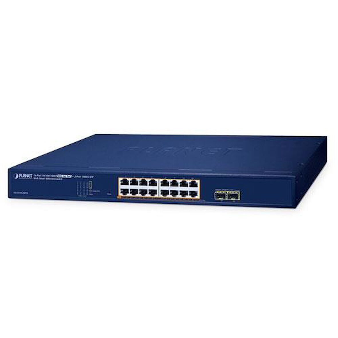Layer 2 Web Smart Ethernet Switch
16-Port 10/100/1000T IEEE802.3af/at PoE+ port (Port başına 30.8 watt) (PoE Güç Bütçesi maks. 240 Watt)
2-Port 1000X SFP yuva
16-Port 10/100/1000T 802.3at PoE + 2-Port 1000X SFP Web Smart Ethe