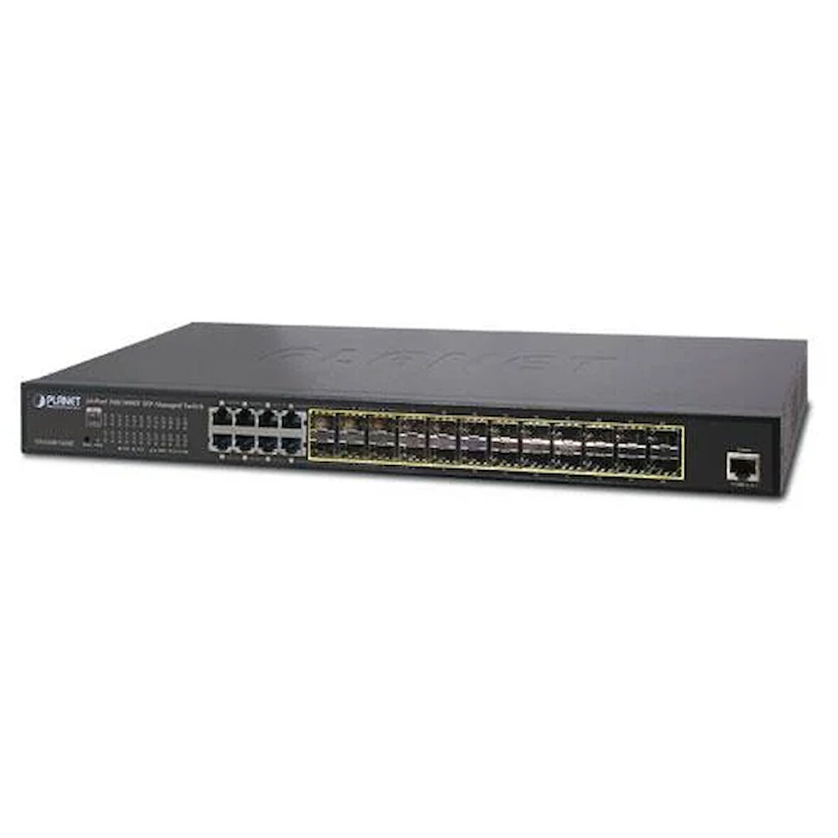 L2+ Yönetilebilir Switch (L2+ Managed Switch)
24-Port 100/1000Base-X mini-GBIC/SFP yuva
8-port 10/100/1000Base-T (Port-1 ile Port-8 paylaşımlı)
1 x Konsol port
Redundant AC/DC Power