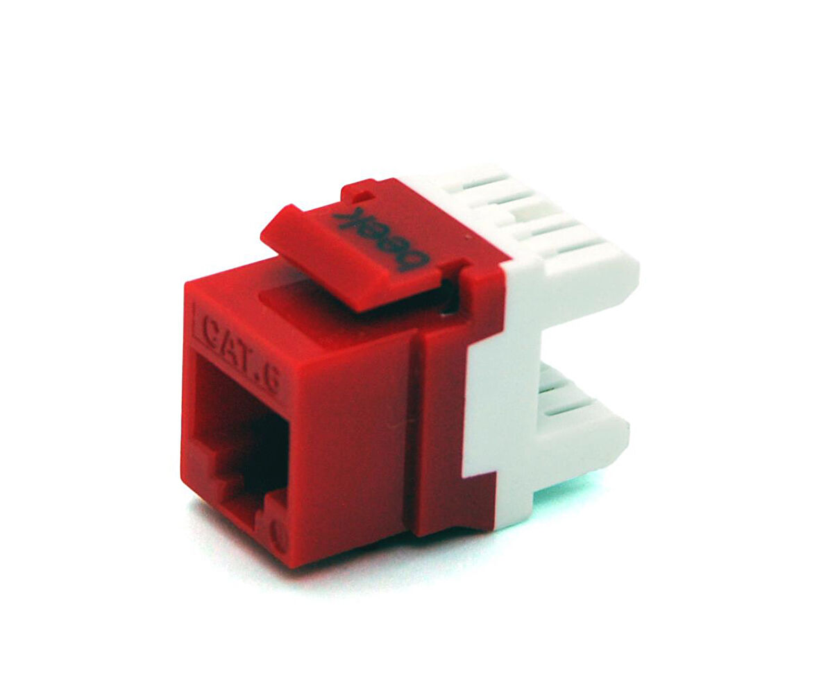 Beek CAT 6 Keystone Jack, zırhsız/unshielded, 250 MHz acc. ISO/IEC 11801:2002 AM2:2009/09, kırmızı renk, beyaz IDC plastik
Beek Category 6 (CAT. 6) UTP Keystone Jack, Red