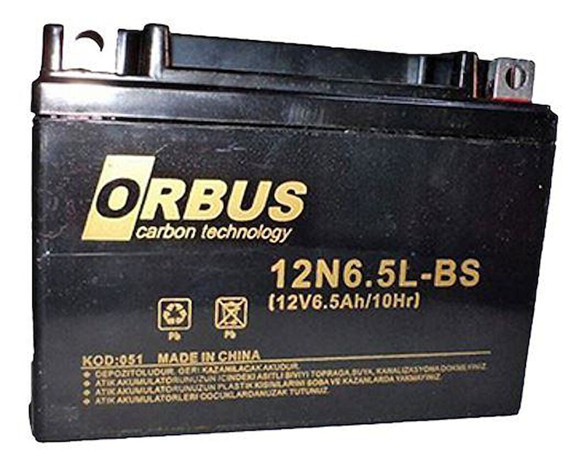 ORBUS 12N6.5L-BS 12V 6.5A MOTOSİKLET AKÜSÜ (139 X 66 X 100 MM) (2.05KG)