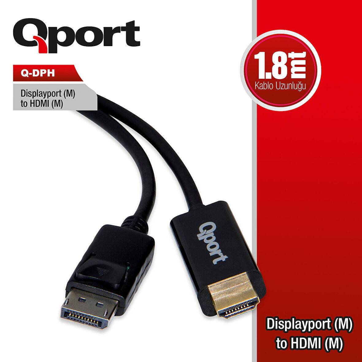 QPORT Q-DPH DISPLAY PORT TO HDMI CEVIRICI 1.8M KABLO