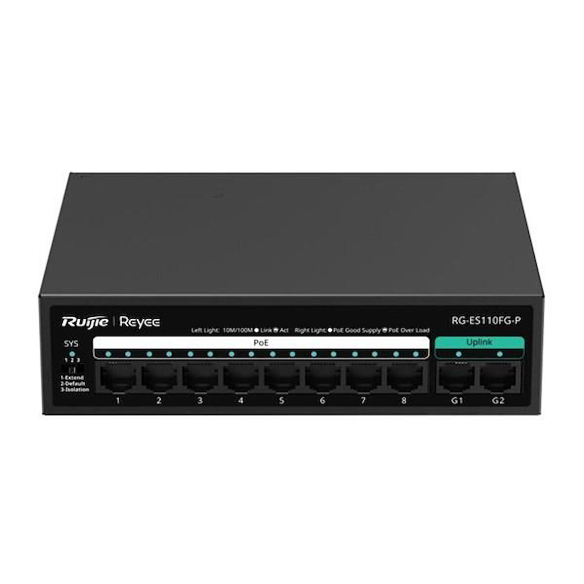 RUIJIE 8port RG-ES110FG-P 10//100 2-UPLINK 110W YÖNETİLEMEZ POE SWITCH