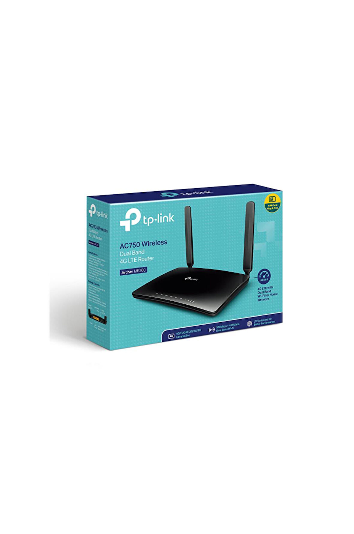 TP-LINK ARCHER MR200, AC750, 4Port, 750Mbps, Dual Band WiFi, Masaüstü, LTE Micro Sim Kart Takılabilir 3G-4G Destekli Router