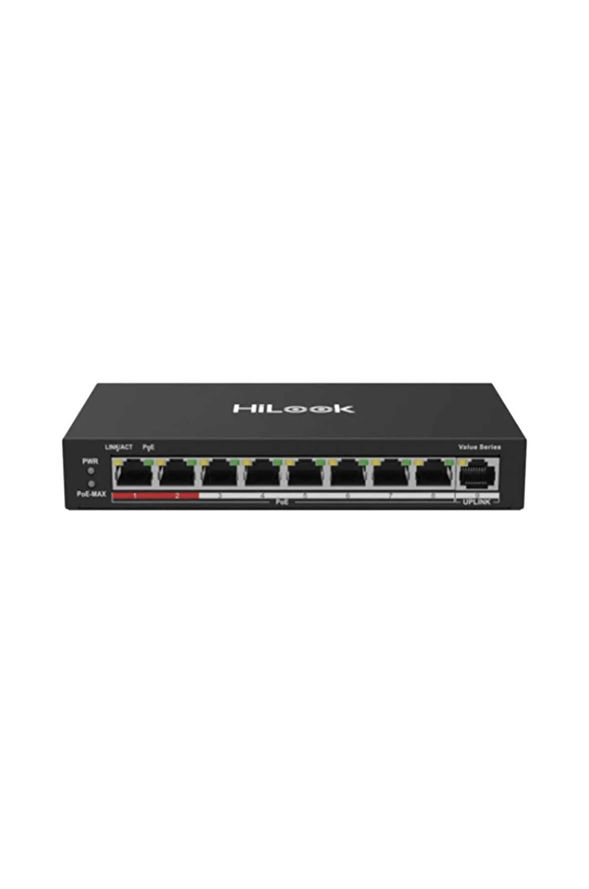 HILOOK NS-0109P-60(B), 8 Port, Megabit, PoE 60W, 1 Port Megabit Uplink, Long Range 250Metre, Yönetilemez, Masaüstü Switch