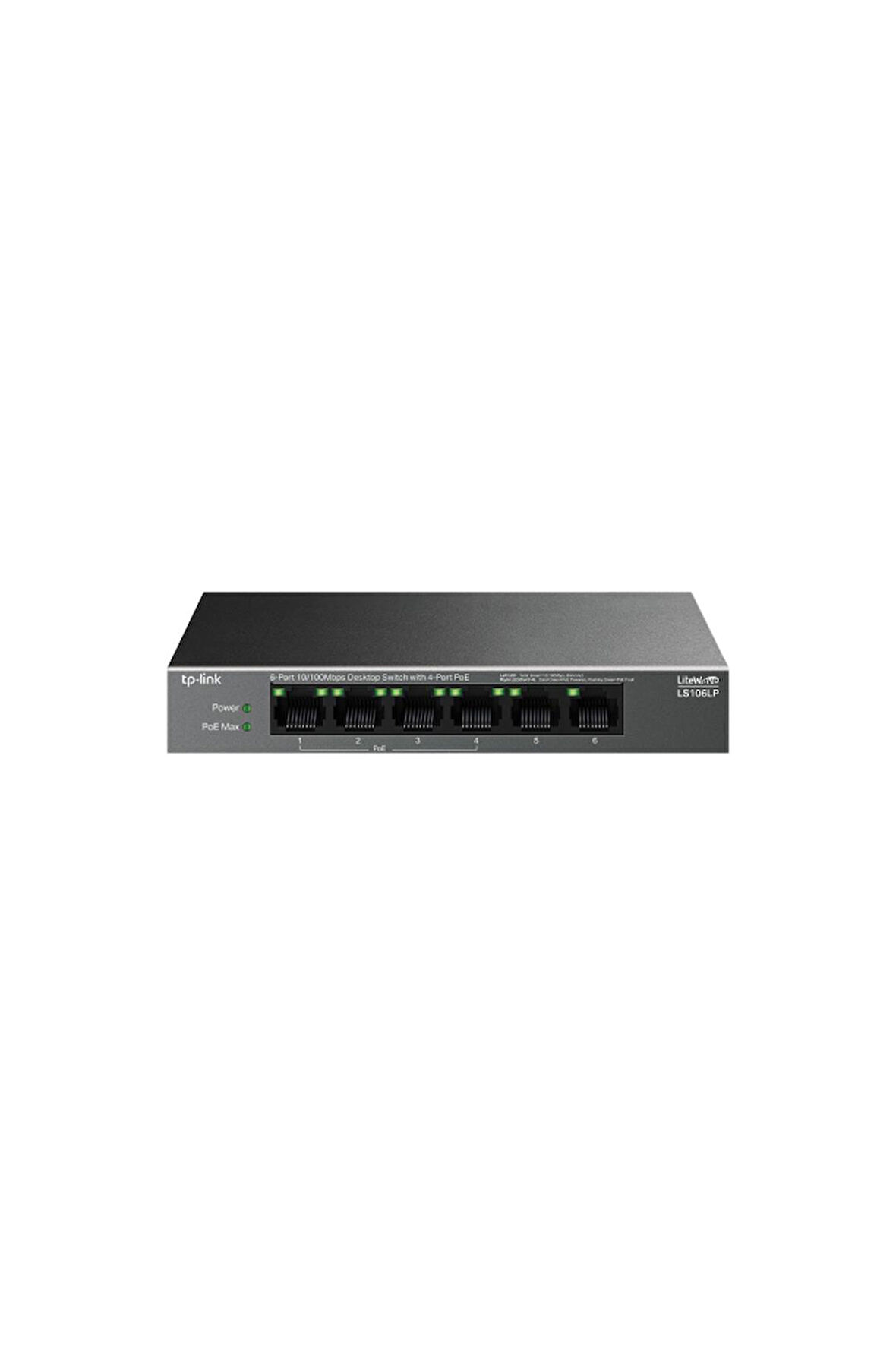 TP-LINK LS106LP, Green Tech, 6 Port, MegaBit, 4 Port PoE 41W, Metal Kasa, Yönetilemez, Masaüstü Switch