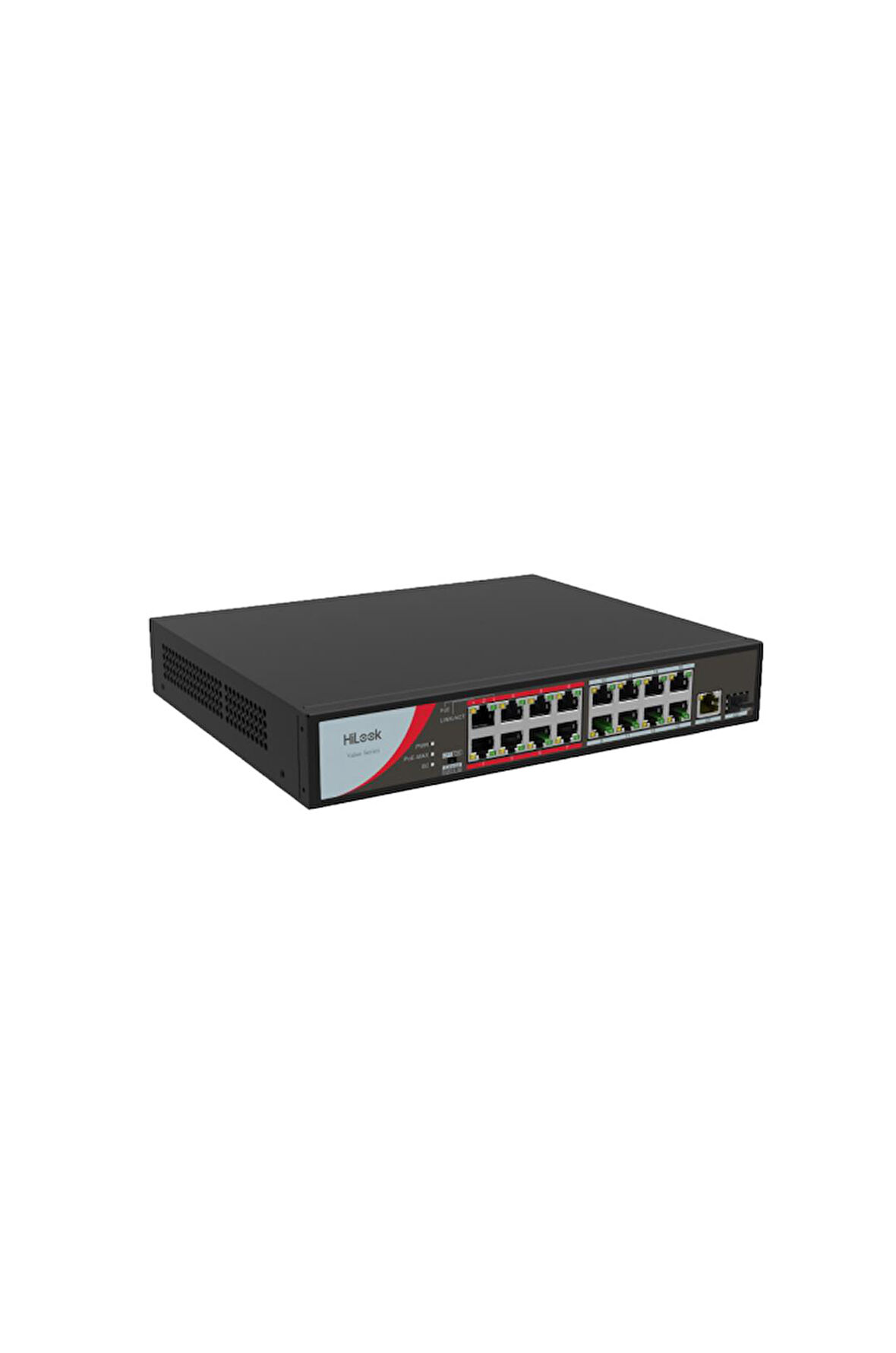 HILOOK NS-0318P-130(B), 16 Port, Megabit, PoE 130W, 1 Port GigaBit Lan, 1 Port GigaBit SFP, Long Range 250Metre, Yönetilemez, Masaüstü Switch