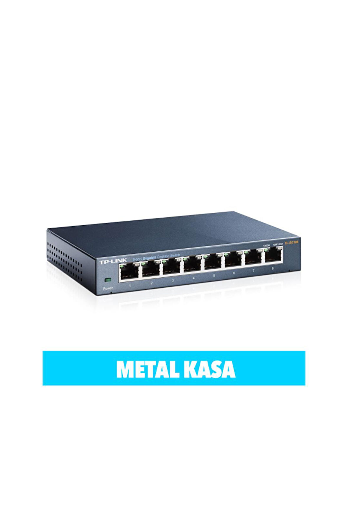 TP-LINK TL-SG108, 8 Port, GigaBit, Yönetilemez, Metal Kasa, Masaüstü Switch