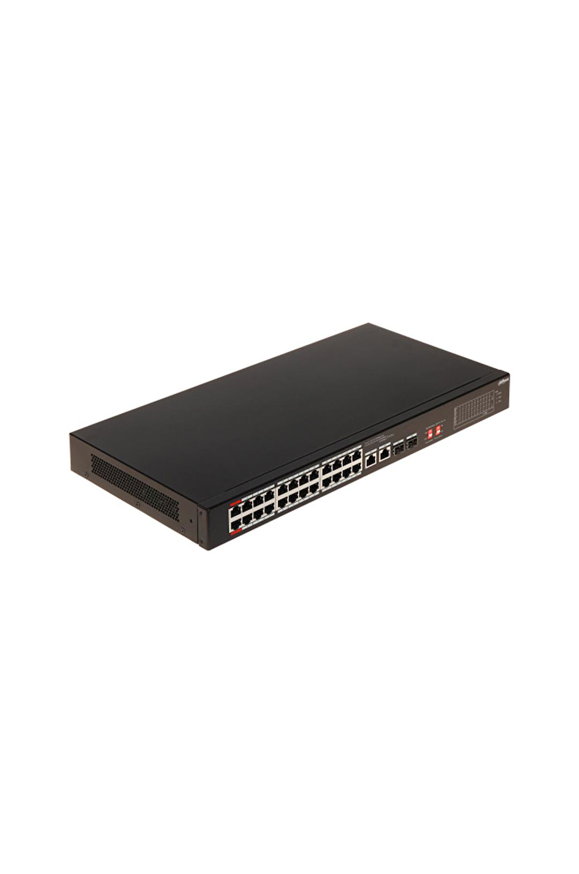 DAHUA S3226-24ET-240, 24 Port, MegaBit, PoE 240W, 2 Port GigaBit Uplink, 2 Port Gigabit Combo SFP, Longe Range 250Mt, Yönetilemez, Rack Mount Switch