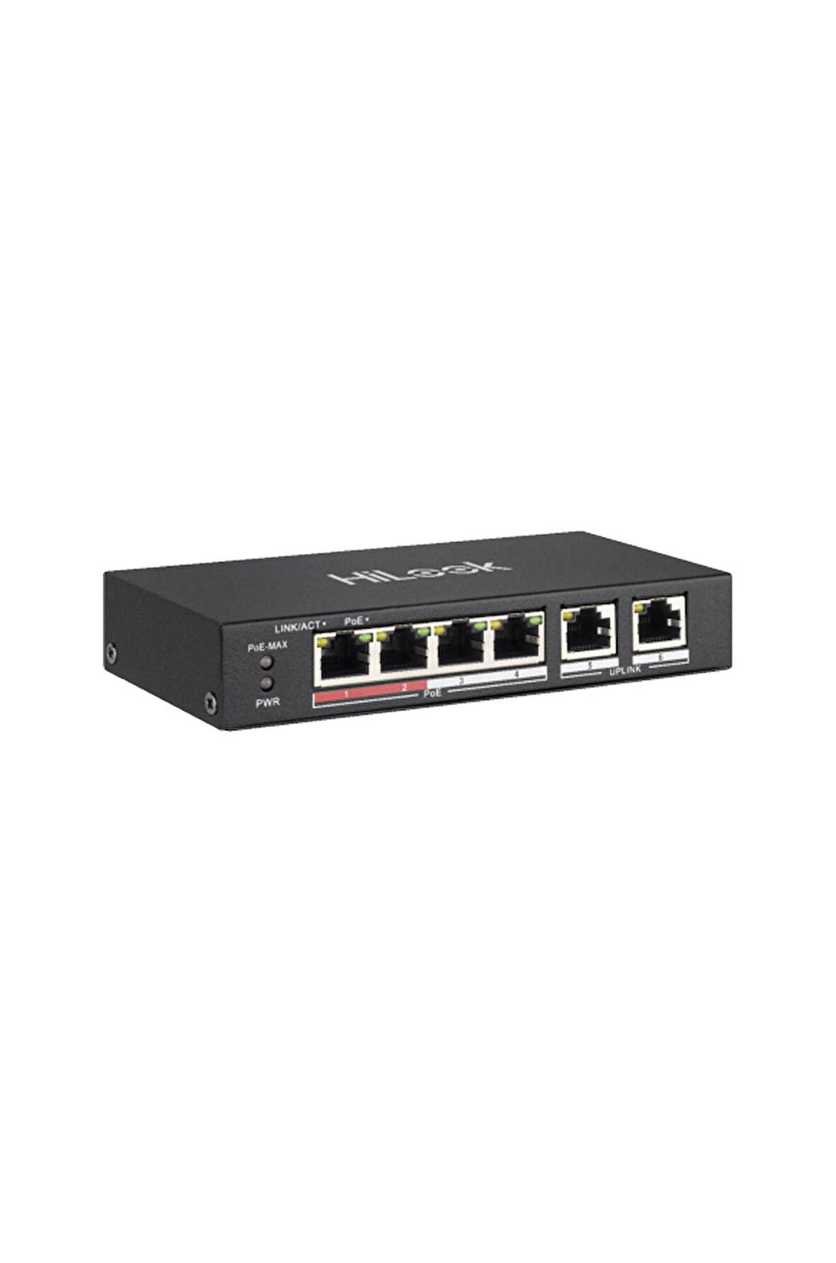 HILOOK NS-0106P-35(B), 4 Port, Megabit, PoE 60W, 2 Port Megabit Uplink, Long Range 250Metre, Yönetilemez, Masaüstü Switch