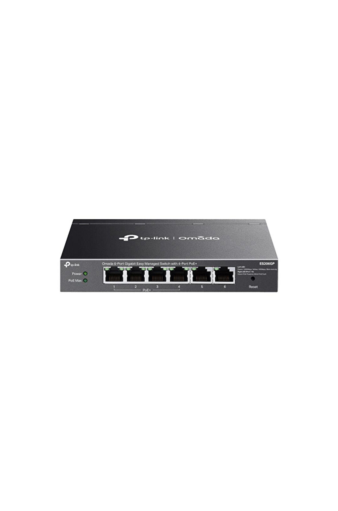 OMADA ES206GP, 6 Port Gigabit, 4 Port Gigabit PoE+, 65W, Yönetilebilir, Metal Kasa Masaüstü/Vesa Switch