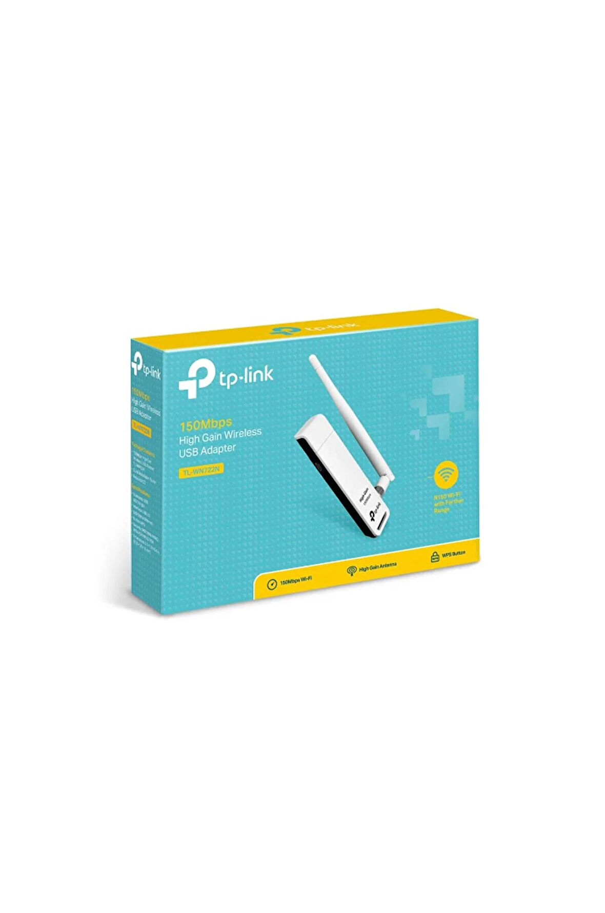 TP-LINK TL-WN722N, 150Mbp, 2.4Ghz, 4dBi Anten, USB2.0, WIRELESS ETHERNET