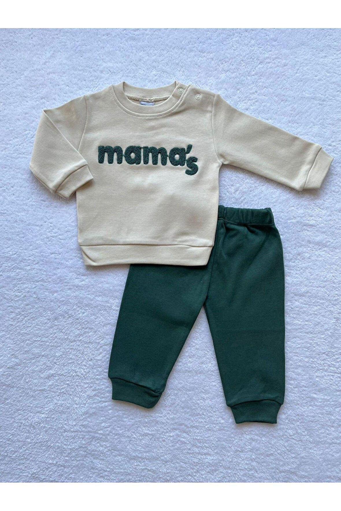 Erkek Bebek Mama's İşlemeli 2'li Sweatshirt ve Pantolon Takımı 4