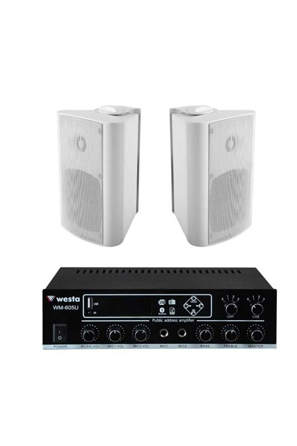 2 Adet 6,5'' Profesyonel Cafe, Okul , Mağaza Ses Sistemi, Amfi ve Hoparlör Hazır Set