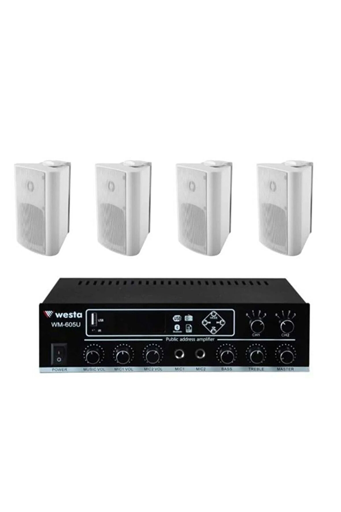 4 Adet 6,5'' Profesyonel Cafe, Okul , Mağaza Ses Sistemi, Amfi ve Hoparlör Hazır Set