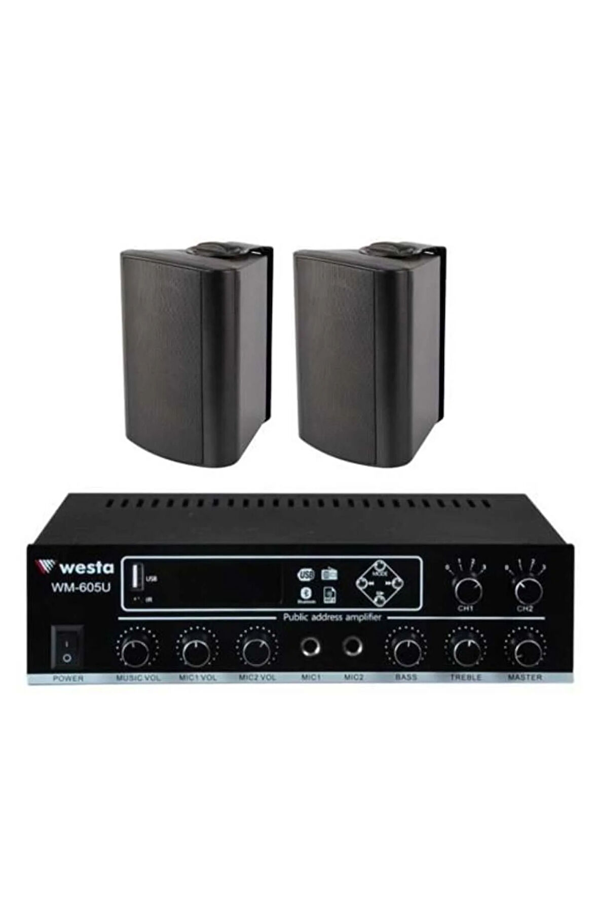 2 Adet 6,5'' Profesyonel Cafe, Okul , Mağaza Ses Sistemi, Amfi ve Hoparlör Hazır Set Siyah