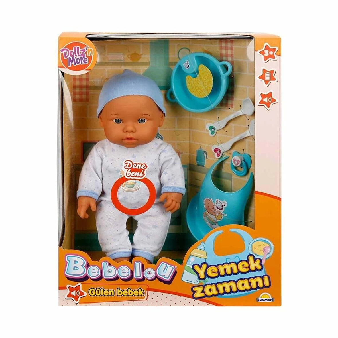 Çocuk 030021 Sunman, Bebelou Yemek Zamanı Sesli Bebek Seti 35 cm / +3 yaş