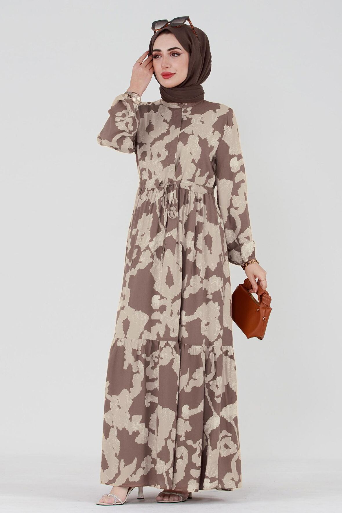 Bulut Desen Beli Tünelli Viscon Elbise-VİZON