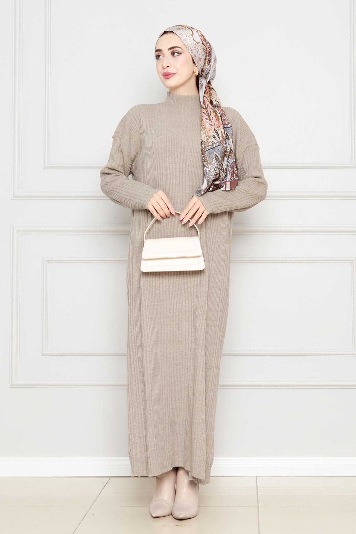 Fitilli Triko Elbise-VİZON