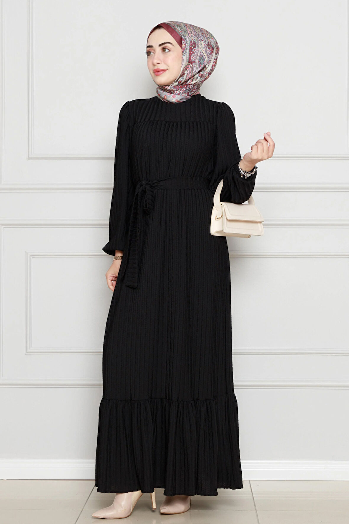 Robalı Sahra Tesettür Elbise-Siyah