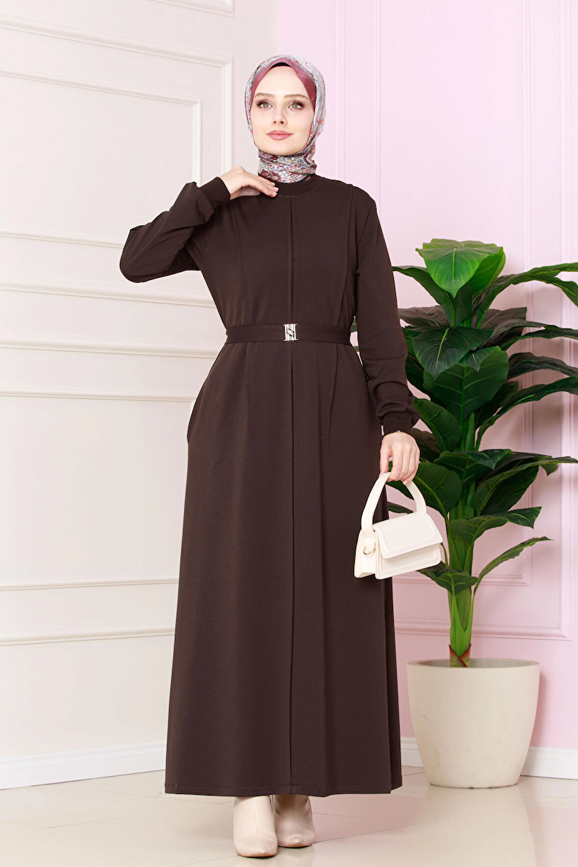 Pİle Detaylı Elbise -Kahverengi