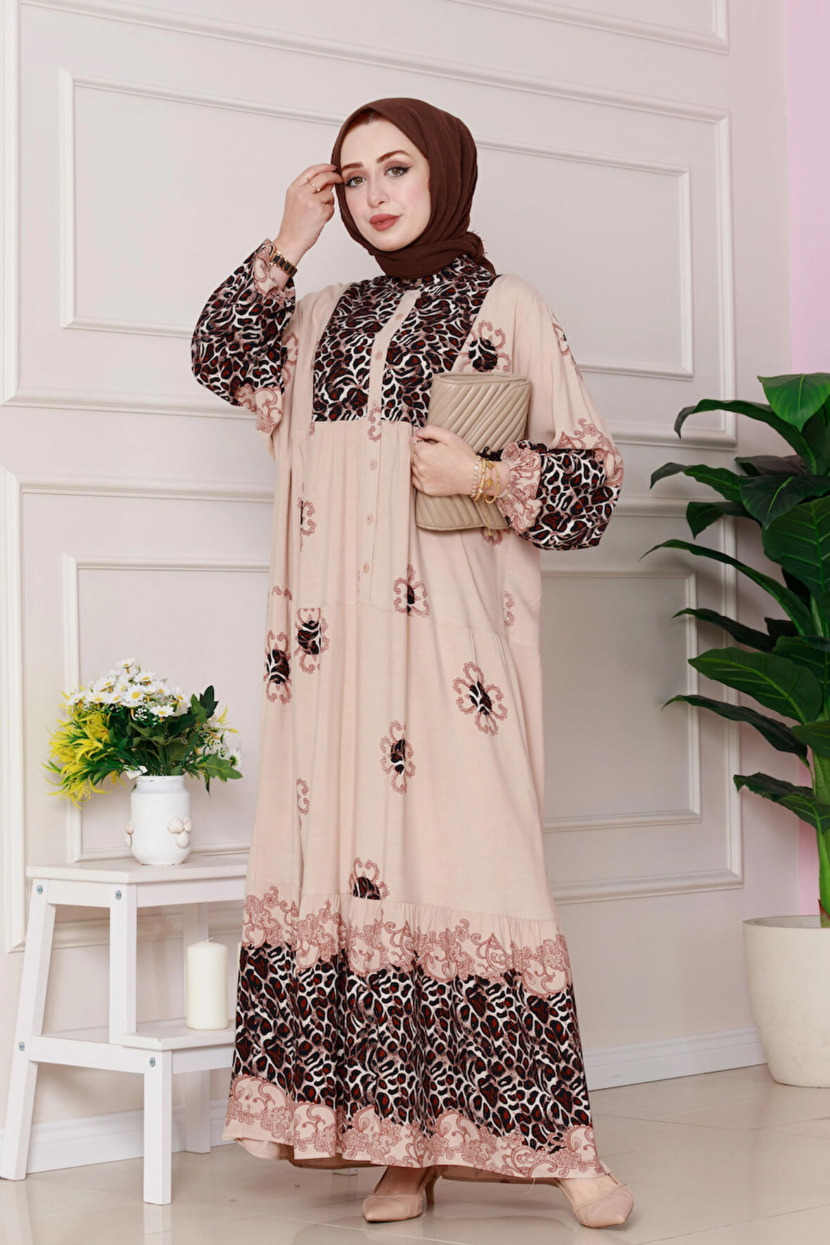 Leopar Desenli Robalı Viscon Elbise-VİZON