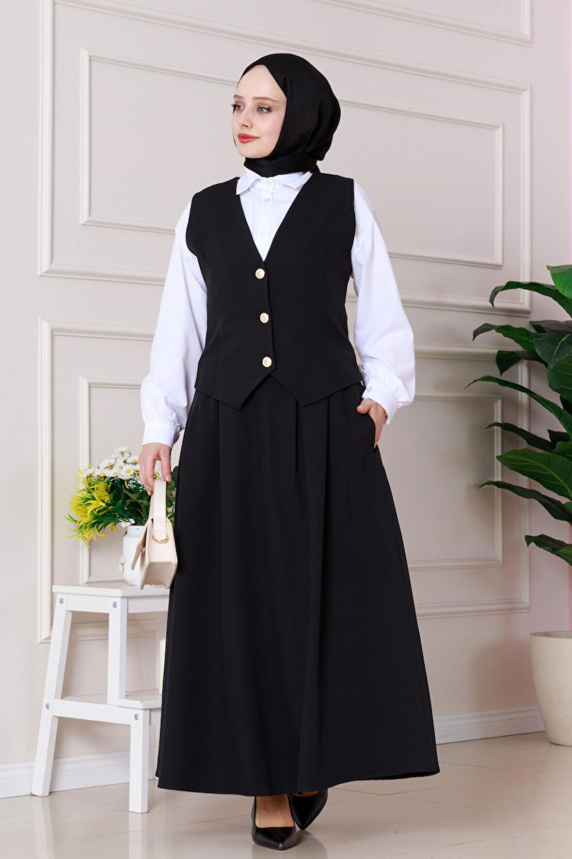 Cemre Yelekli İkili Takım-Siyah