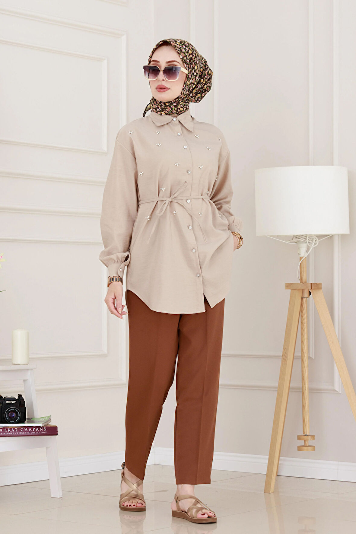 Monako Yaka Taşlı Tunik-VİZON