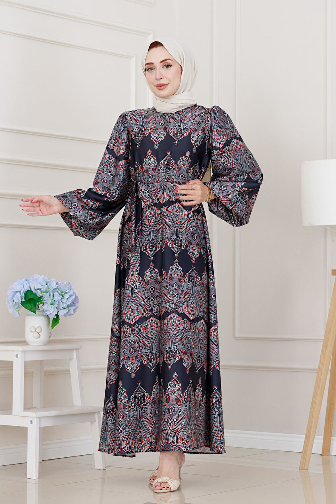 Balon Kol Saten Adel Elbise-Siyah