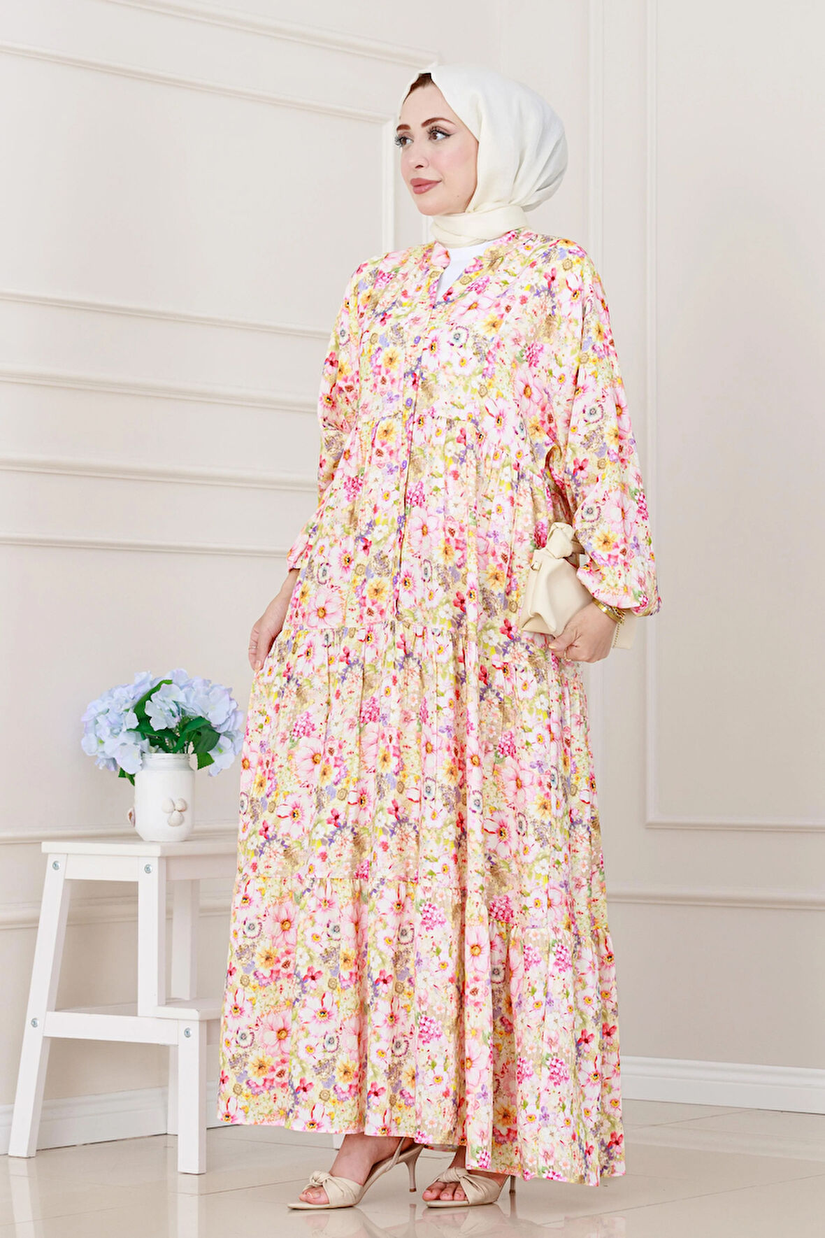 Lilyum Çiçekli Elbise-Pembe