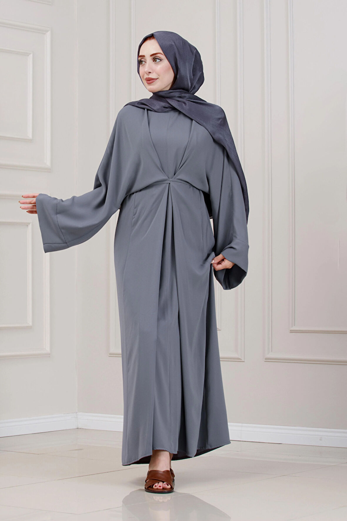 Bağlamalı Maria Elbise-Gri