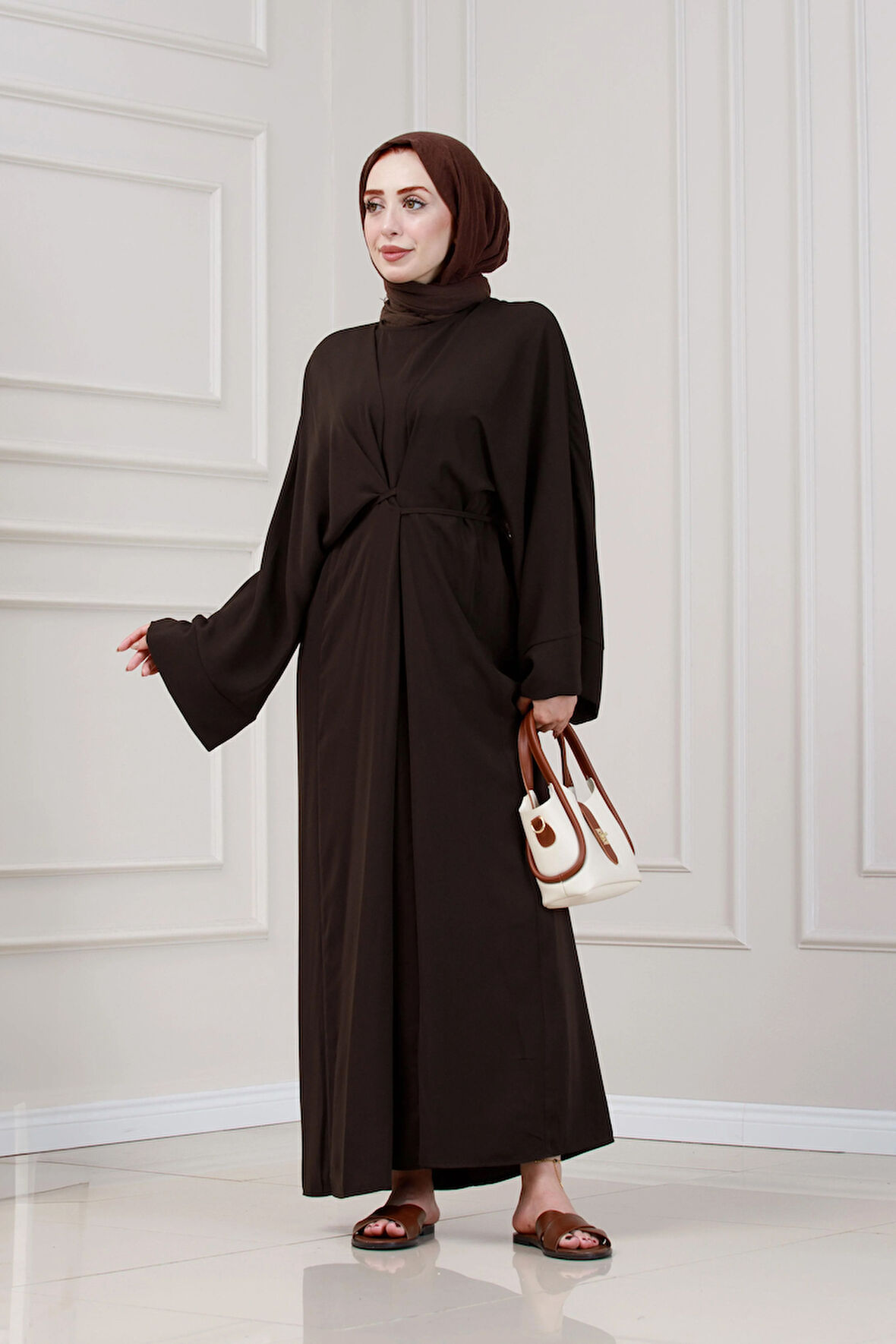 Bağlamalı Maria Elbise-Kahverengi