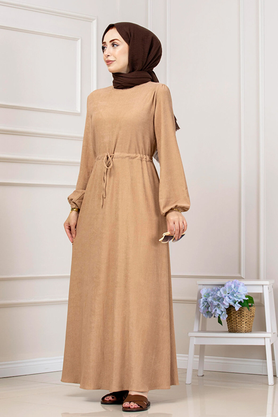 Beli Tünelli Fitilli Aslı Elbise-VİZON