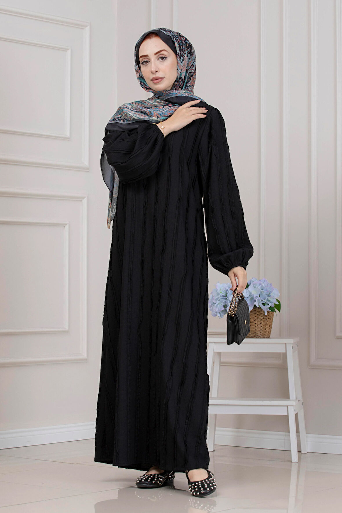 Fırfır Detaylı Rüya Elbise-SİYAH