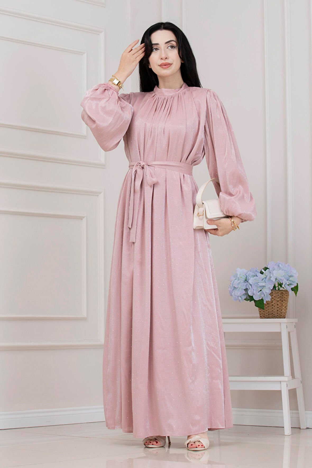 Balon Kol Taşlı Şimal Abiye-GÜL KURUSU